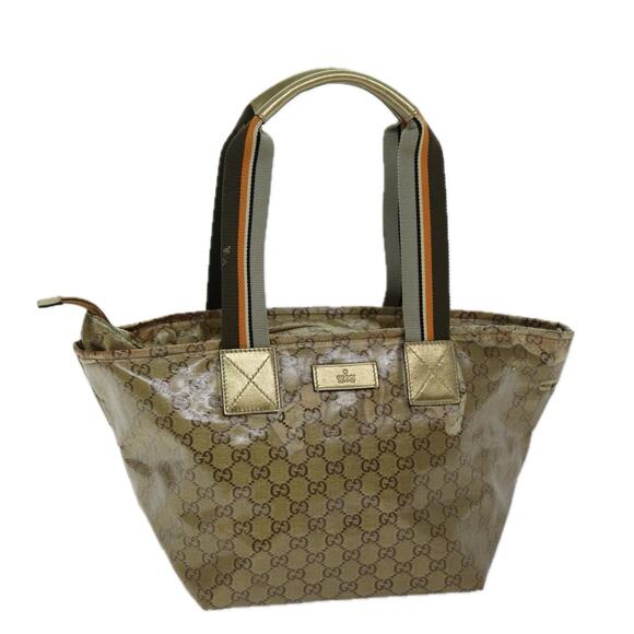 GUCCI GG Crystal Tote Bag Gold Gray Brown - Picture 1 of 16